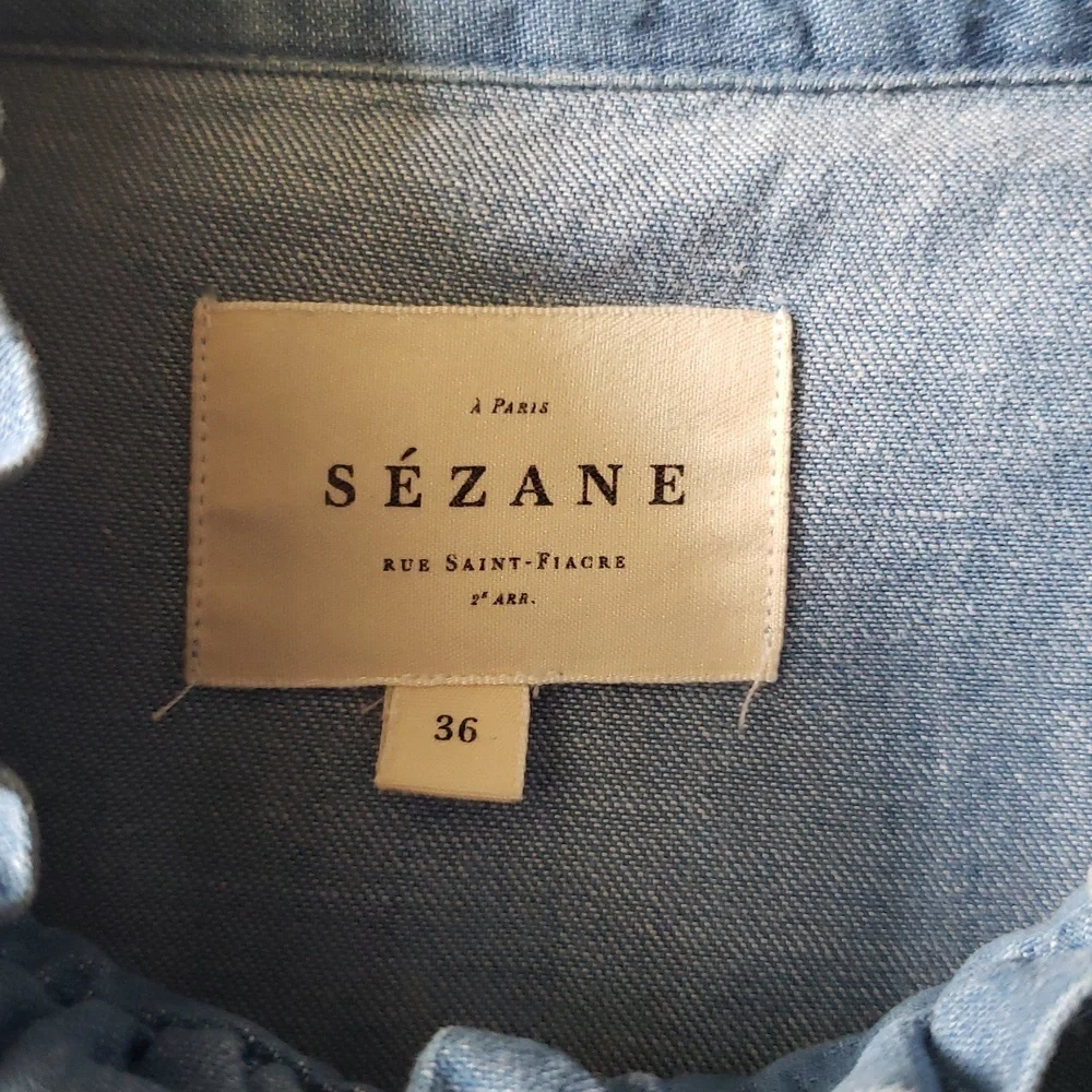 Sezane Blue Blouse with White Floral Embroidery - Picture 5 of 10
